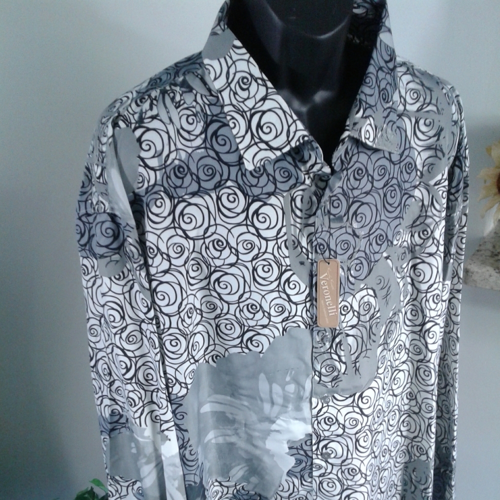 Men Casual button-down long-sleeve shirt. 4XL